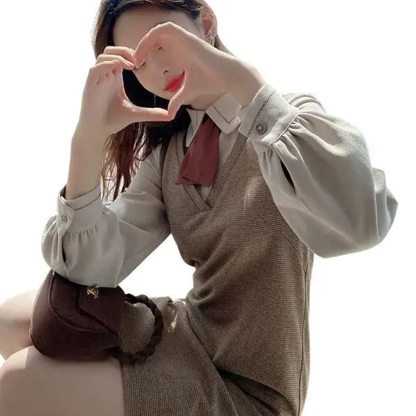 

Autumn Winter New Fake Two-Piece Long Sleeve Dresses for Women Vestido De Mujer