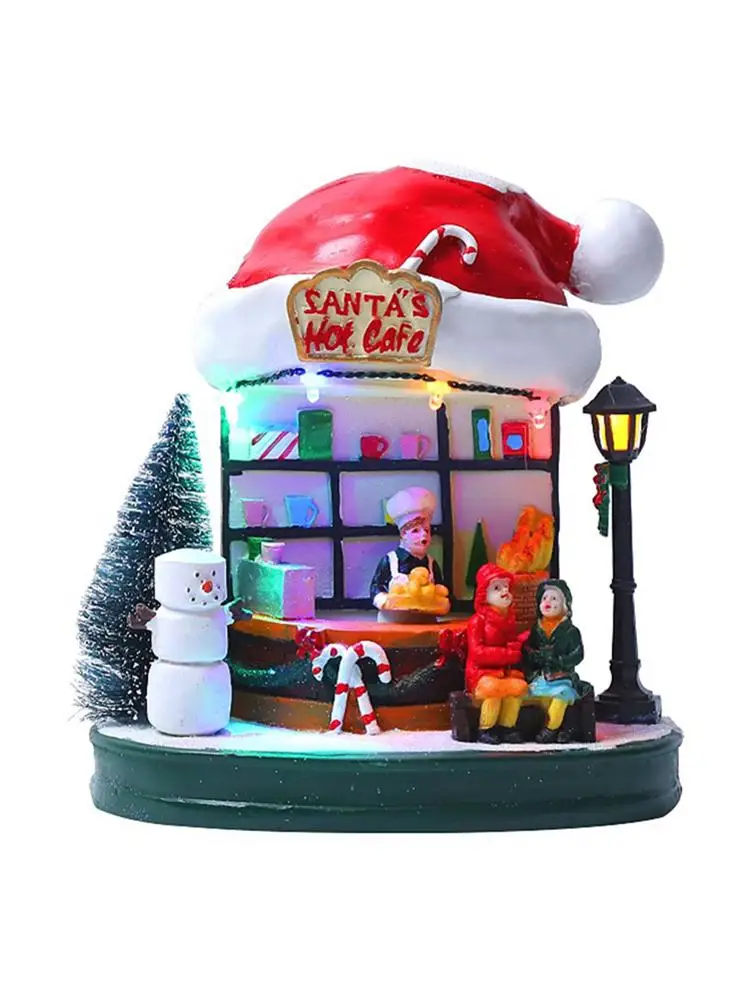 Рождественский домик миниатюрная шапка Санты украшение для кофейни светящаяся