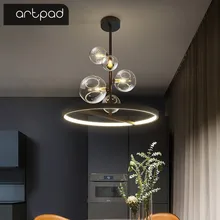 Artpad-lámpara colgante nórdica Led, accesorio de iluminación circular de techo, color negro, para Loft, sala de estar, comedor y cocina, 28 y 48cm