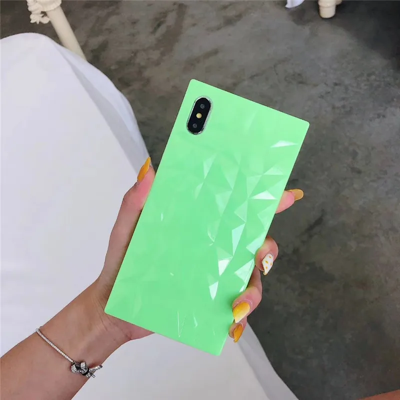 GN Модный 3D чехол с ромбовидной текстурой для Iphone 7 Чехол глянцевый мягкий силиконовый чехол для Iphone Xs Max 6 6S 8 7 Plus Xr X квадратный чехол - Цвет: GN