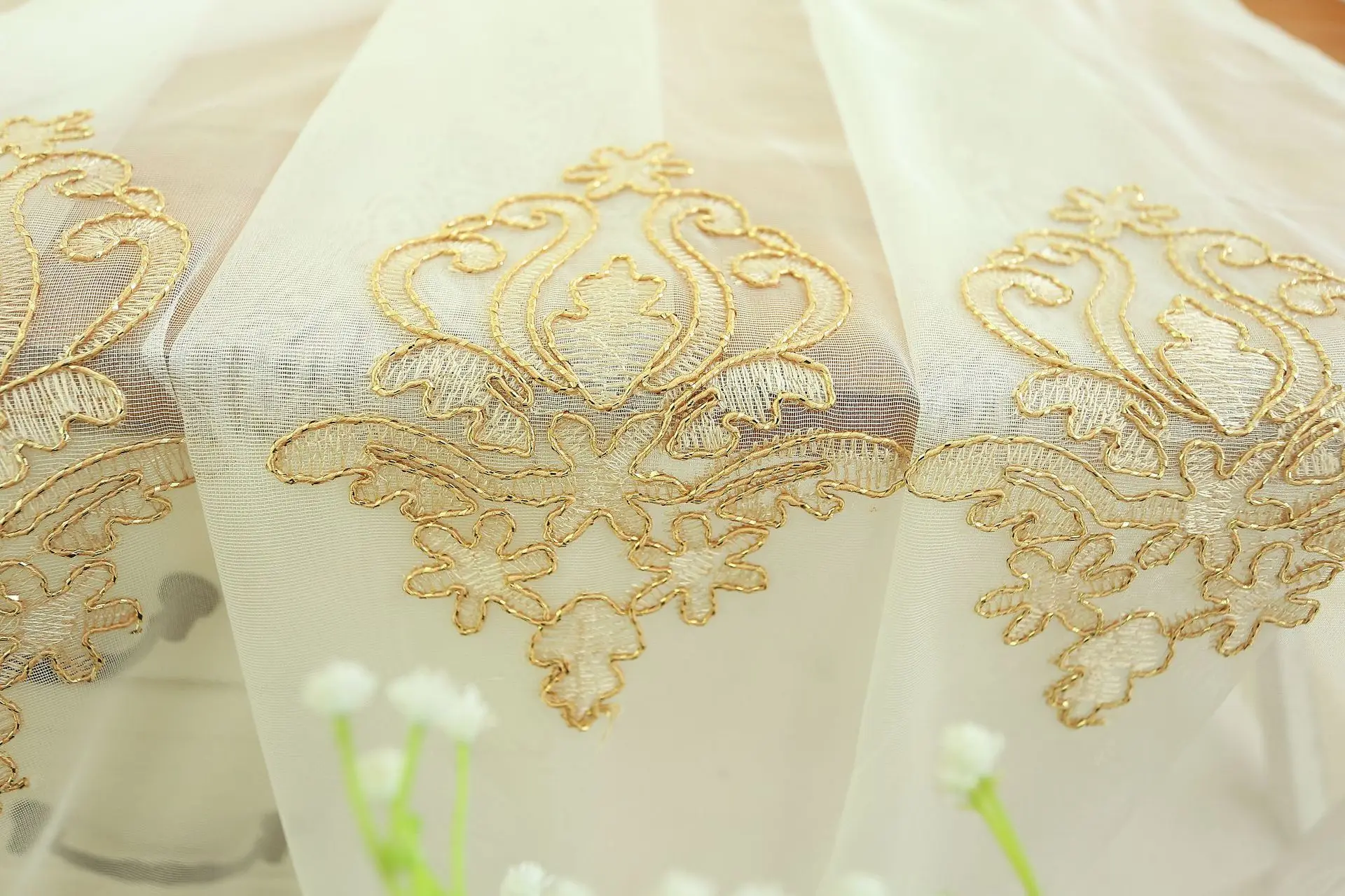 

Gauze Curtain New Northern European-Style Water-Soluble Embroidery Shade Curtain Flowers like Brocade Home Life Customization