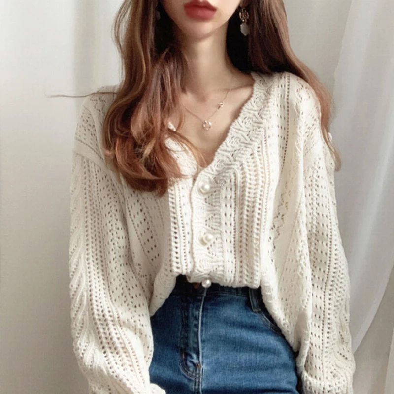 Винтажный пикантный кардиган YAMDI с вырезами Женский шикарный свитер сезон