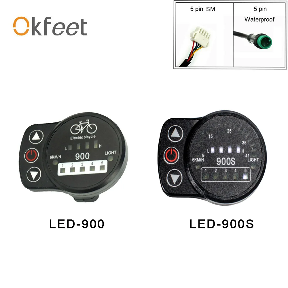 Okfeet 24V 36V 48V Функциональные электрические велосипеды KT Kunteng светодиодный Дисплей 900 с 5 и 6 км/ч для езды на велосипеде Asisst, фара для электровелосипеда в Дисплей