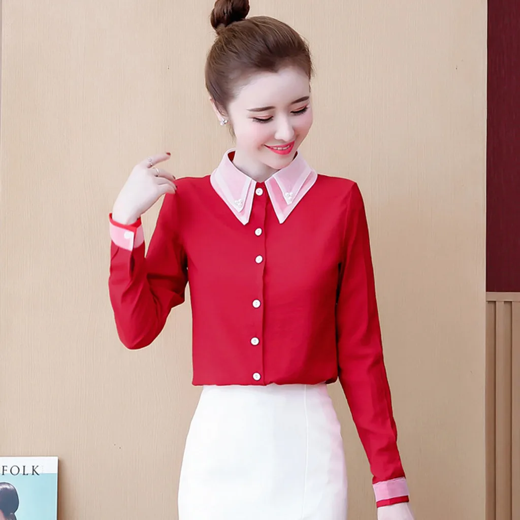 SAGACE 2020 Весенняя Новинка украшенная бисером шифоновая блузка профессиональная женская рубашка с длинным