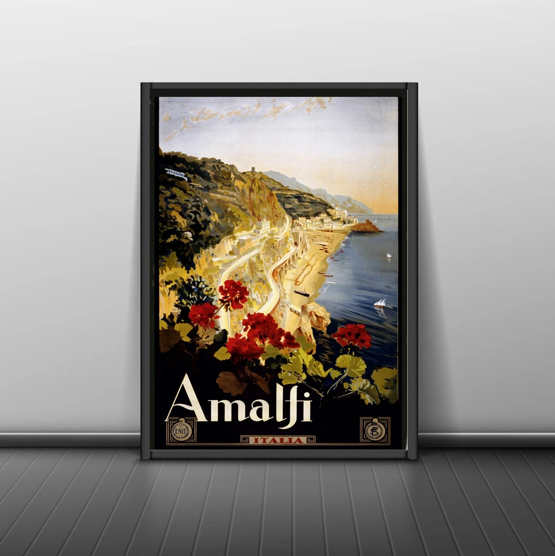 

Reprint of a Vintage travel poster to Amalfi Italy, Art Retro Vintage Poster Print Home Decor Wall Painting