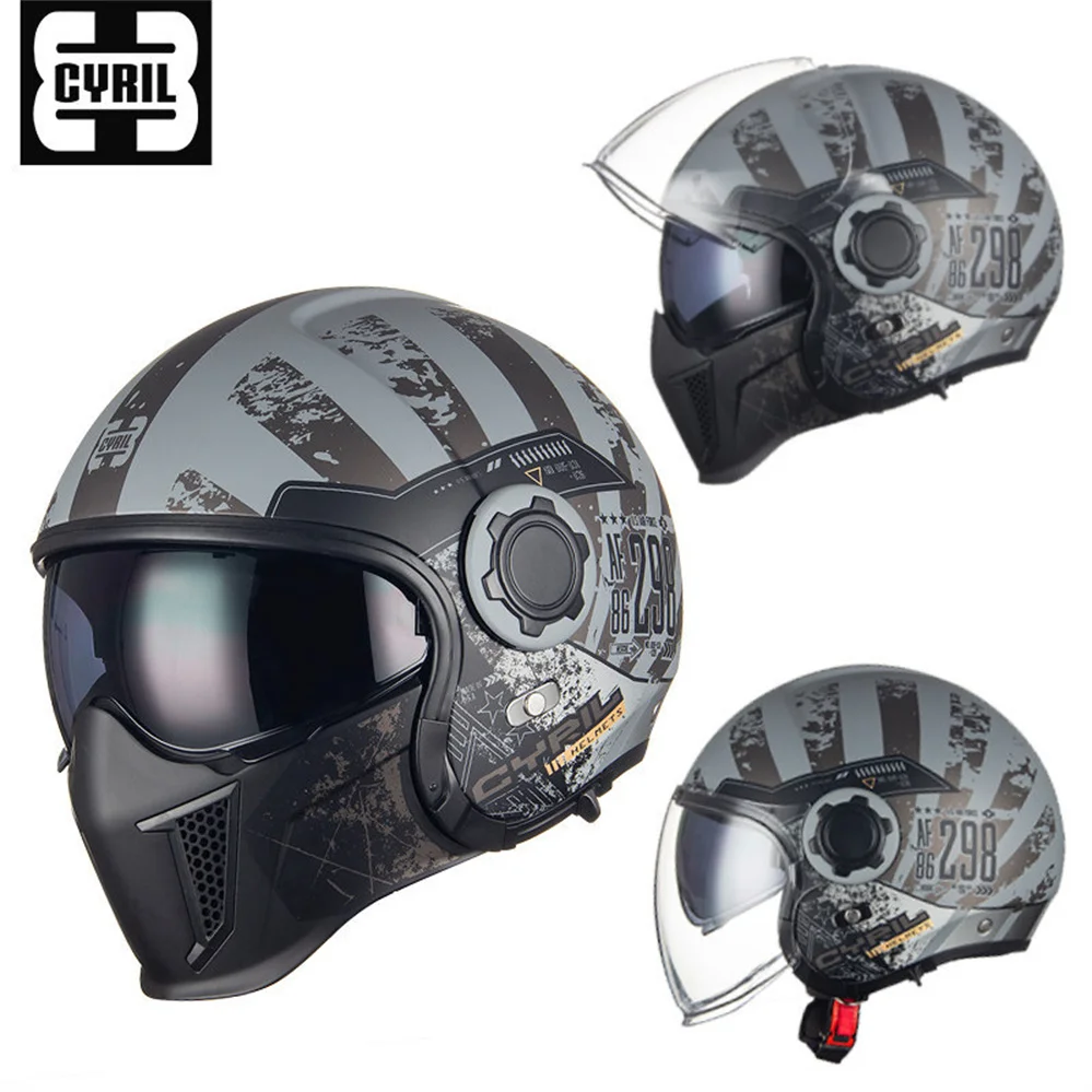 

CYRIL Vintage Multi-Function Retro Motorcycle Scorpion Helmet Full Face Open Face Cafe Racer Motocross Casco Moto Capacete DOT