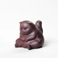 Purple Sand Cat Tea Pet Ceramic Animal Figurines Angry Cat Sculpture Crafts Home Office Tea Set Car Decoration Toy