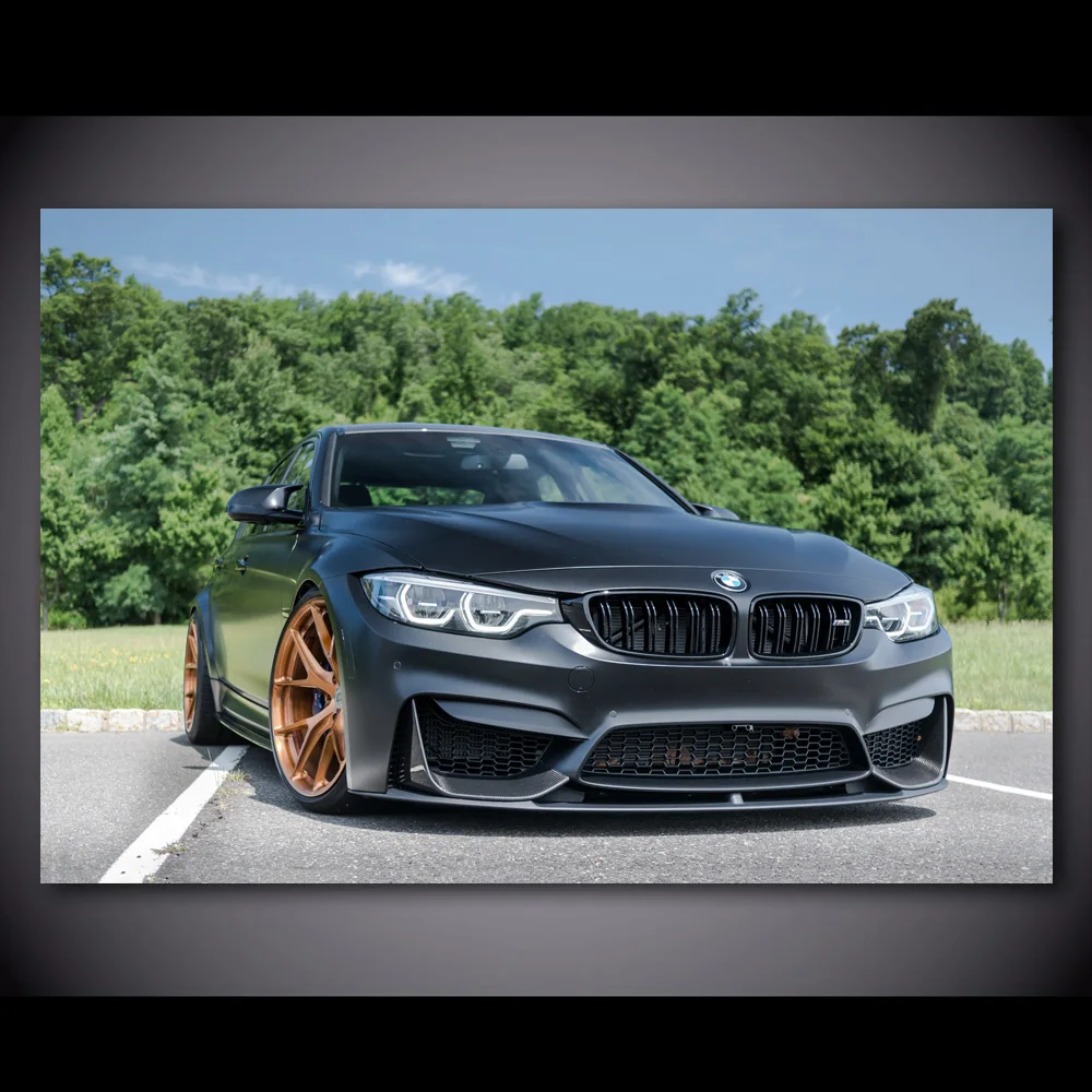 Настенная картина B M W Predator M3 вид спереди черный автомобиль шелковая