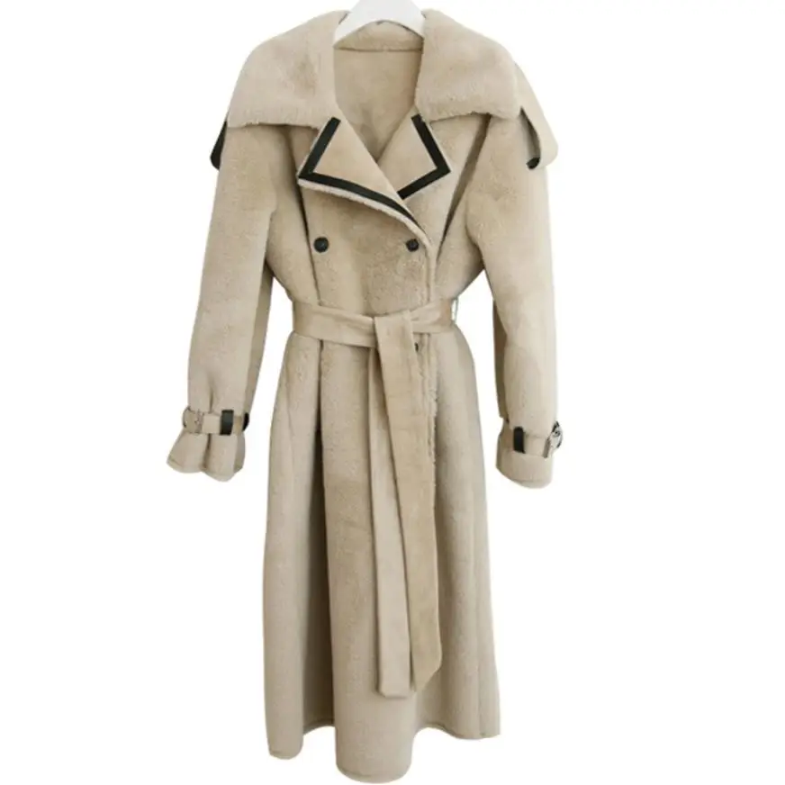 Шуба женская утолщенная теплая шерстяная кашемировая длинная шуба из овечьей