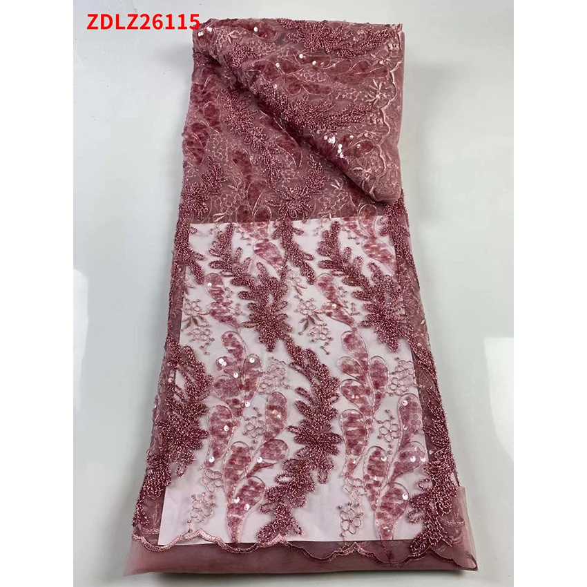 

African Latest ​French Tulle Net Lace Textiles ​Fabric ​Ankara ​Sequin material woman Sewing Clothes 5 Yards/Lot ZDLZ26115 A