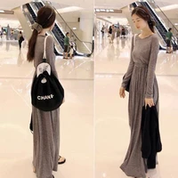 free shipping 2021 new arrival spring and autumn casual fashion long sleeve long maxi one piece dresses cotton dress for women