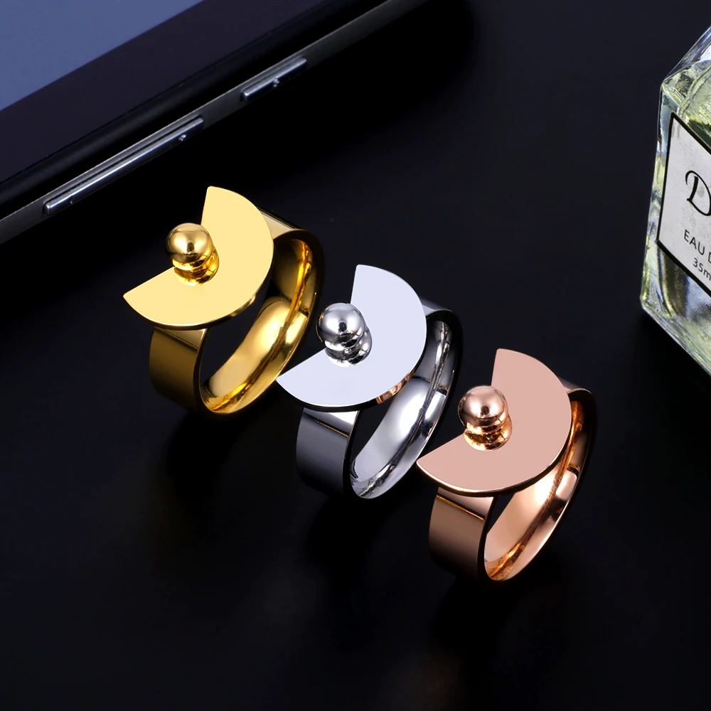 Модные кольца из нержавеющей стали золотого цвета в форме секторной формы