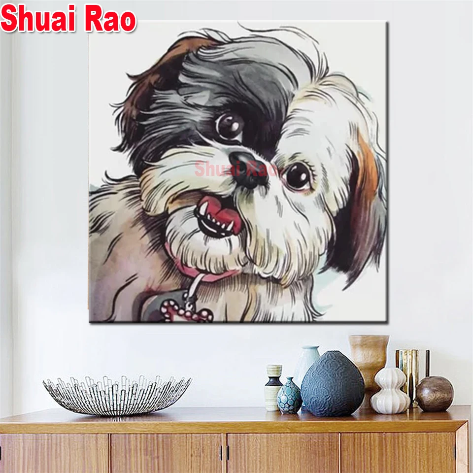 Алмазная живопись shih tzu полноразмерная 5d вышивка стразами сделай сам мозаика с