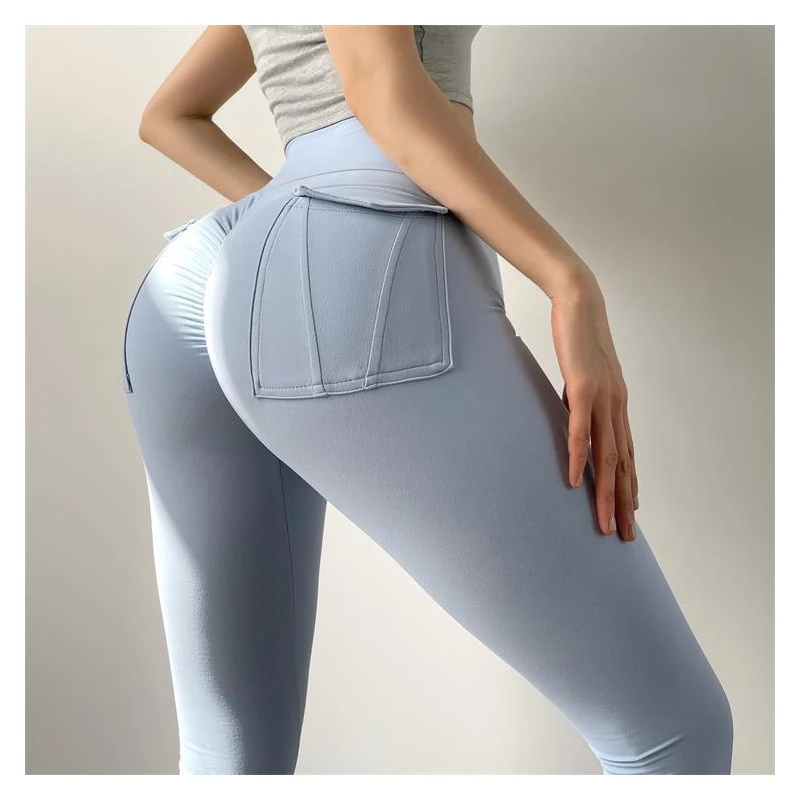 

Solid Yoga Pants Women Leggings With Pocket Fitness High Waist Long Pants Push UP Tights Gym Clothing Leggins
