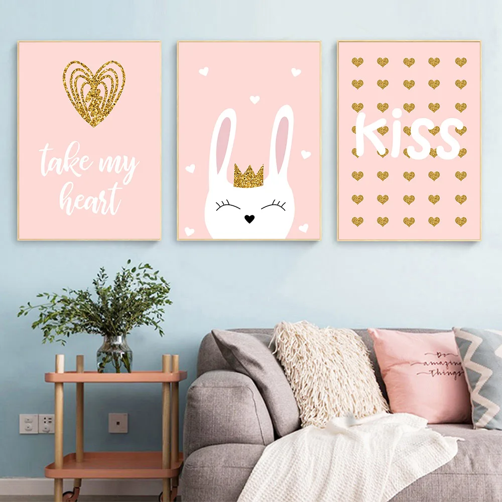 Мультфильм розовый кролик холст картина постер Babi скандинавский настенные