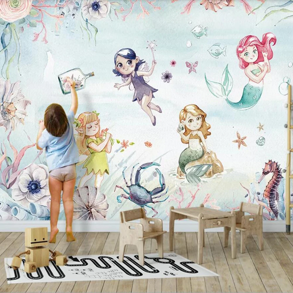 Milofi пользовательские 3D обои подводный мир эльф с русалочкой для девочек гостиная