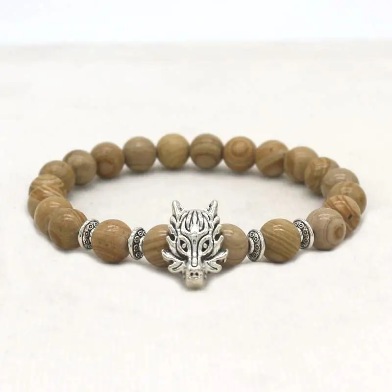 Модные мужские ювелирные изделия натуральные полосатые бусины вулканические