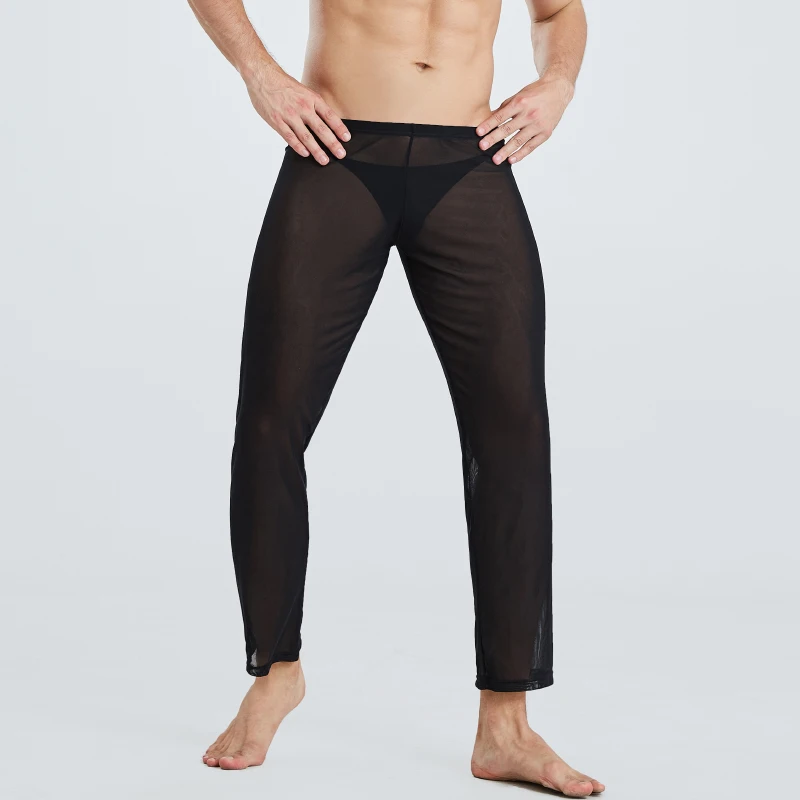 Мужские прозрачные дышащие леггинсы AIIOU черные ультратонкие длинные брюки