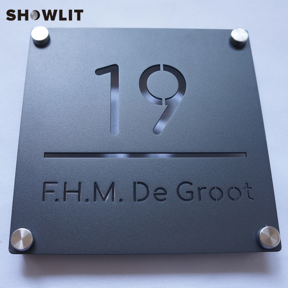 

Outside House Number Plate With Family Name Powder Coated Grey Color Name Door Plaques Custom Made Available