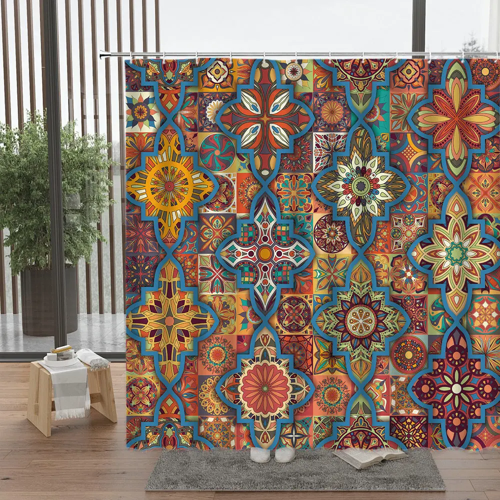 

Винтажная занавеска для душа с изображением индийской мандалы, занавески для ванной в стиле бохо, водонепроницаемая ткань из полиэстера, де...