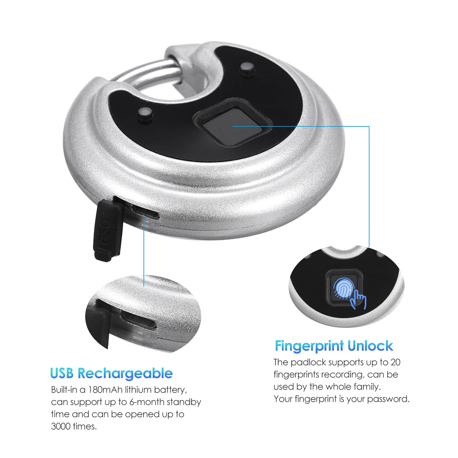 Smart считыватель отпечатков пальцев замок USB Перезаряжаемые IP65 сопротивление воды