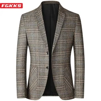 fgkks 2021 spring men%e2%80%99s plaid blazers british printed wedding business casual blazer suit jacket male formal blazers