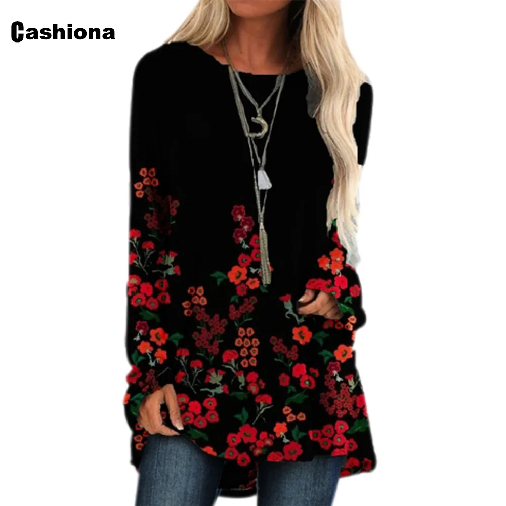 

Cashiona Plus size 3xl Women Elegant Leisure Flower Print T shirt New Patchwork Women's Top Vintage 2021 Spring Tees shirt Femme