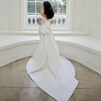 uzn simple satin mermaid wedding dresses off the shoulder bridal gown with detachable bowknot vestido de corte sirena 2021