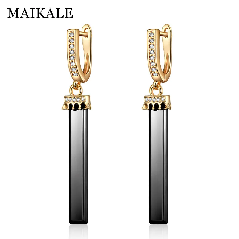 MAIKALE, классические простые серьги-гвоздики из керамики, черный, белый цвет, AAA, кубический цирконий, золотой, серебряный цвет, длинные серьги для женщин
