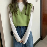 2021 autumn new solid color sweater vest women harajuku all match casual knitted v neck sleeveless pullover