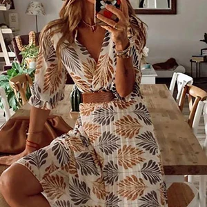 Loose Short Sleeve Dress Casual High Waist Summer Women Fashion New Womens Beach Bohemian Print suitable for daily life