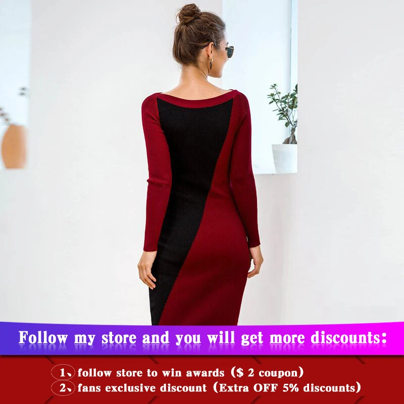 Женское трикотажное платье Lossky Осеннее/зимнее футляр до колена с длинным рукавом