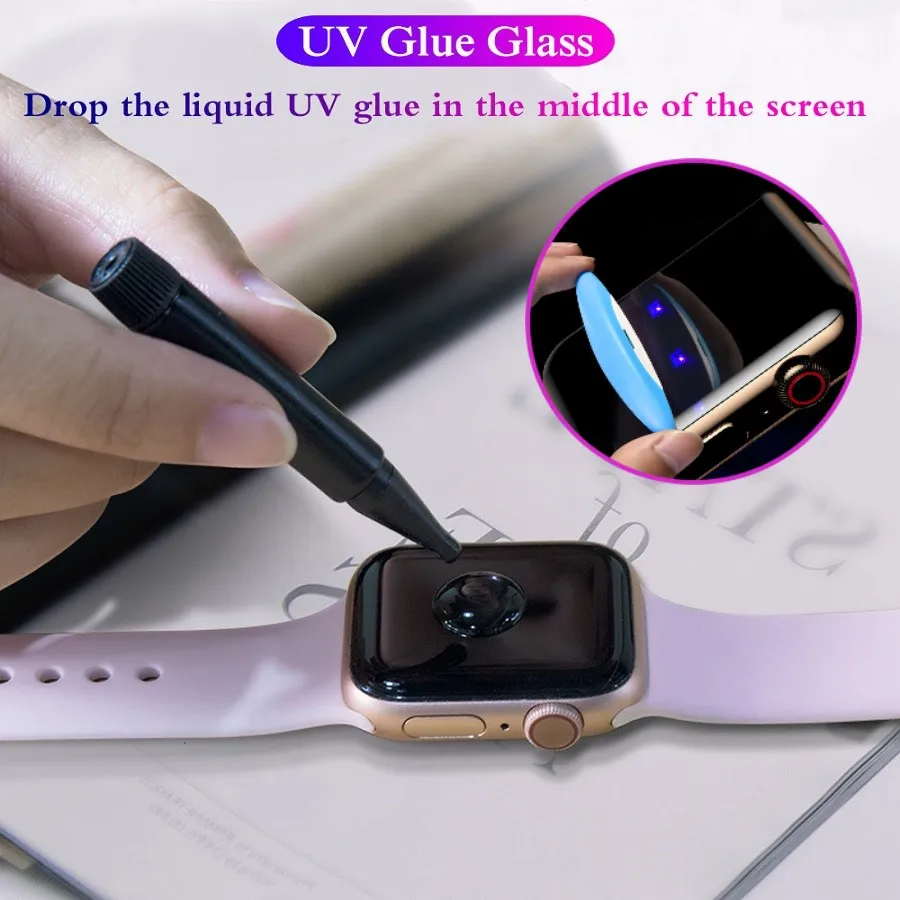 

2Pcs 3D Full Coverage Tempered Glass For Apple Watch 38 42 40 44mm UV Glue Screen Protector For Watch 5 4 3 2 1 Series Glass