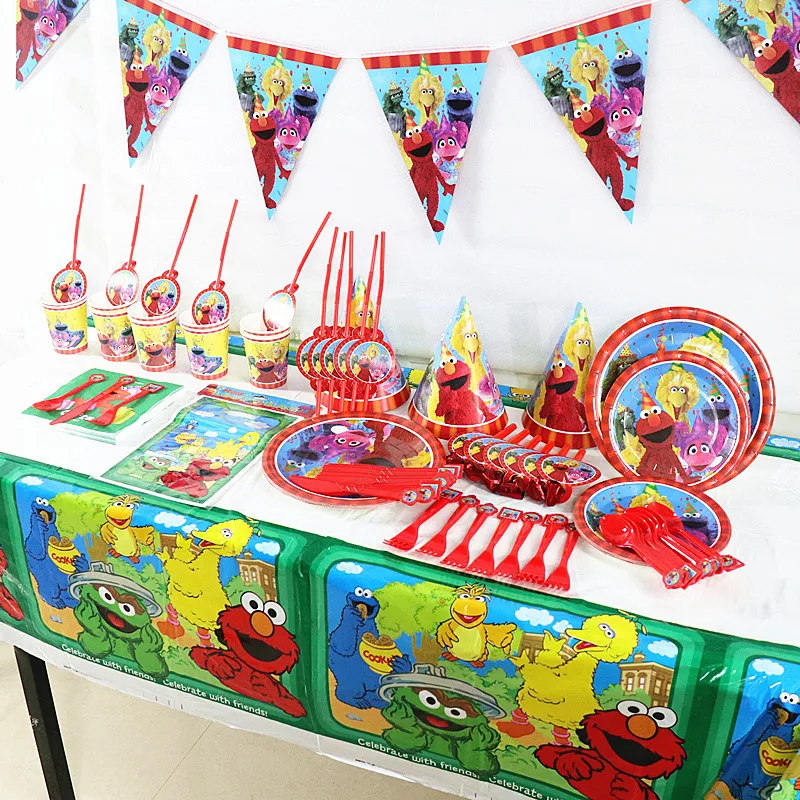 

Sesame Street Birthday Party Decorations Children's Party Tableware Set Disposable Paper Plates Paper Cups Theme Arrangement