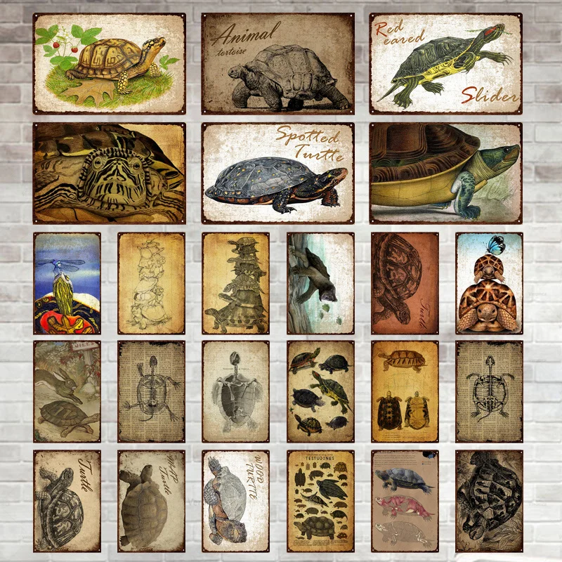 

Animals Turtle Vintage Metal Poster Retro Tin Sign Plaque Shabby Chic Metal Plate Iron Painting for Pet Shop Zoo Home Decor