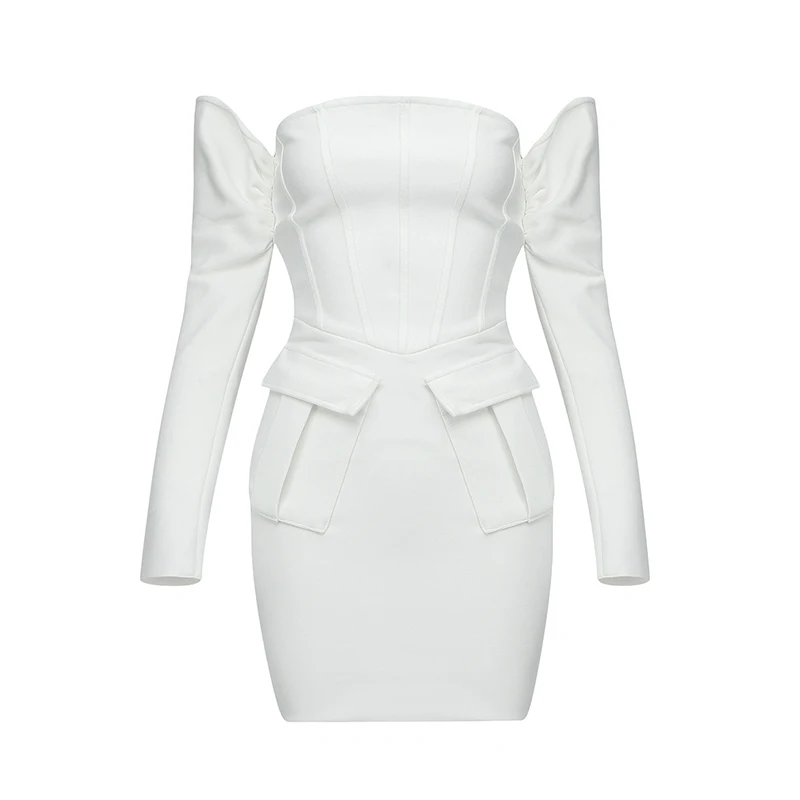 

VGH Sexy Slim Plus Size Dress For Women Slash Neck Long Sleeve High Waist Party Mini Dresses Female Fashion New Clothing Spring
