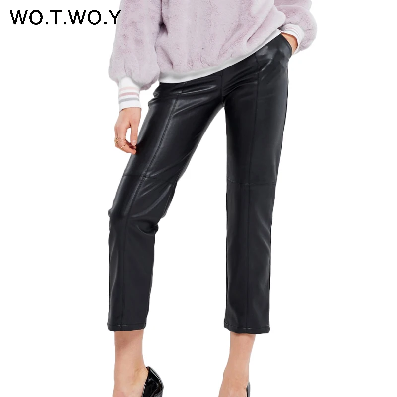 Женские кожаные брюки карандаш WOTWOY уличные облегающие длинные с высокой талией