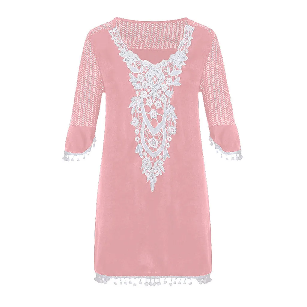 

38#2020 Beach Cover Swimsuit Fashion Women One Piece Dress Womens Trim Tassel Lace Crochet new Swimwear Beach Covered Up