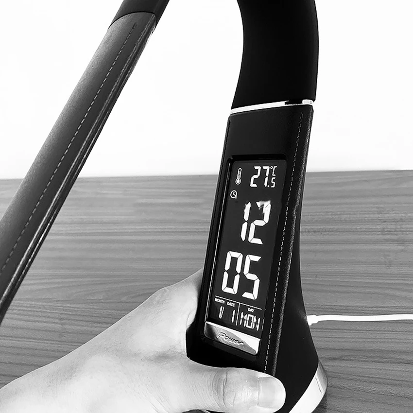 

LED Eye Protection Table Lamp, Touch Control USB Reading Lamp with Thermometer, Clock, 3 Brightness Levels 360 Degree Rotation,