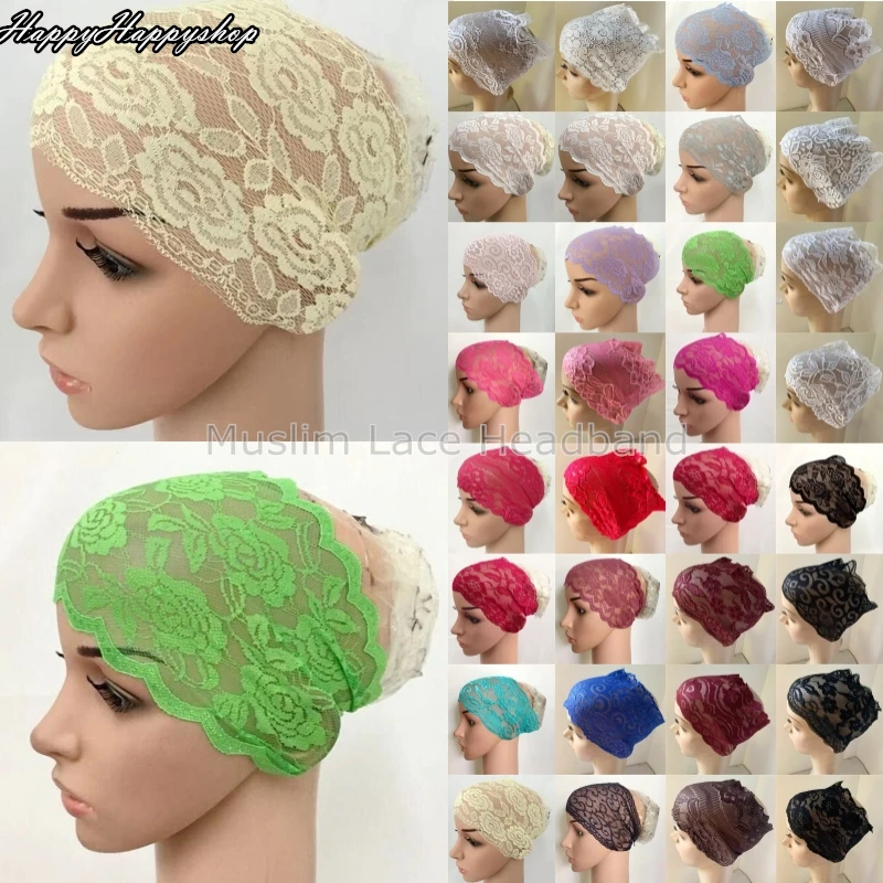 Женский мусульманский Элегантный Кружевной головной убор Цветочная Кружевная