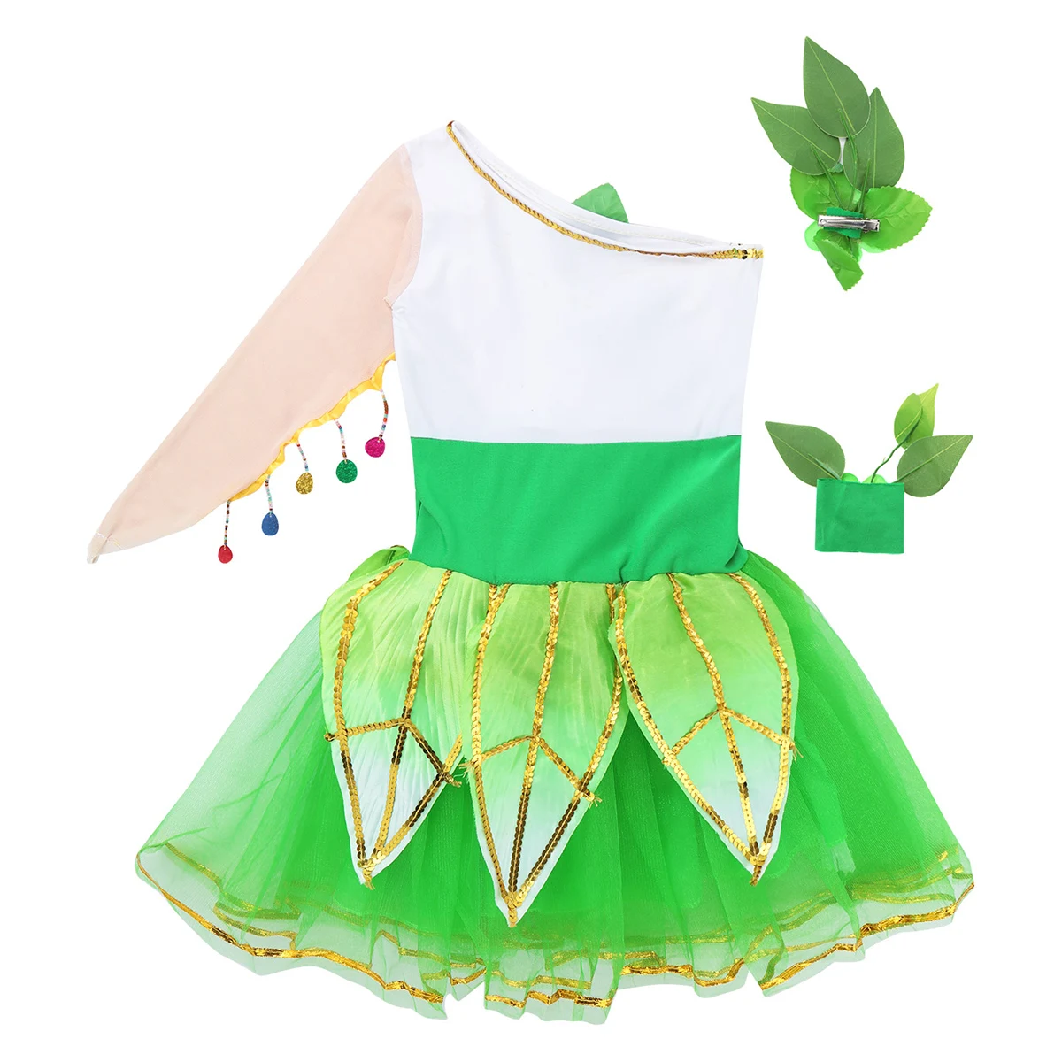 Детский танцевальный костюм ChicTry для девочек на одно плечо с длинным рукавом и