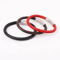 high quality 316l stainless steel clasp genuine leather bracelet men jewelry gift