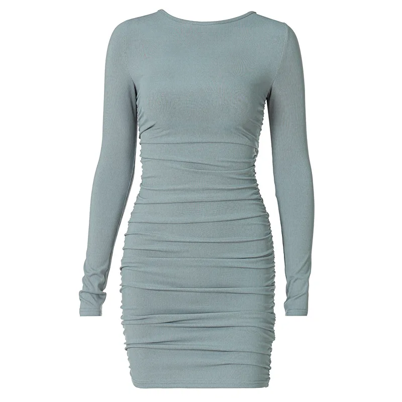 

Solid Color Sexy Backless Pleated Lace-Up Slim Mini Dresses for Famale Spring Summer 2021 Women Fashion Bodycon Vestido
