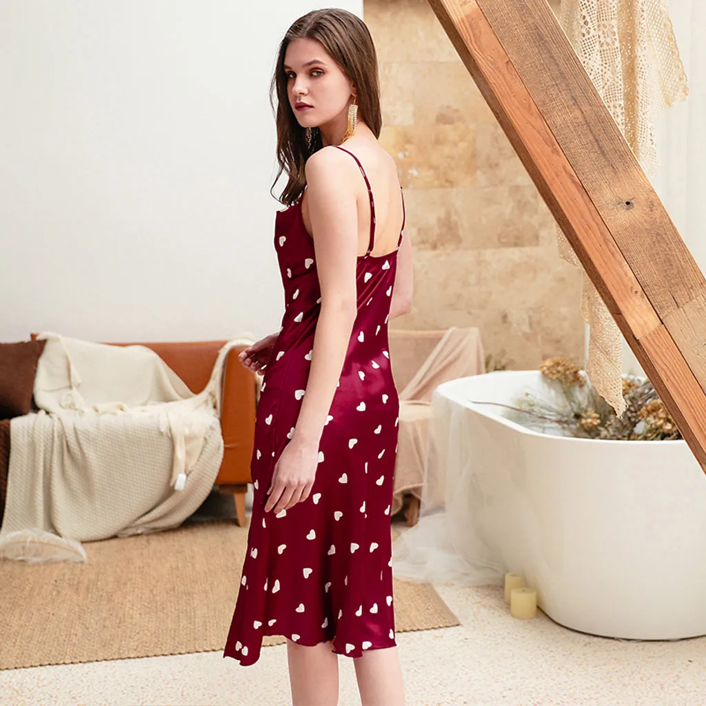 Женская пикантная шелковая атласная ночная рубашка без рукавов волнистая