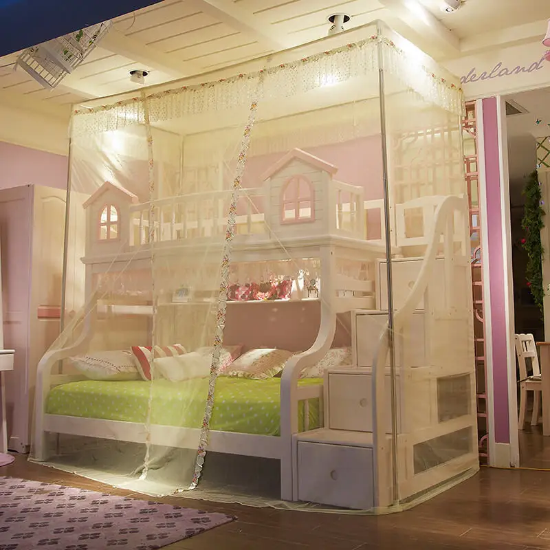 Летняя двухъярусная кровать LeRadore элегантная кружевная детская для открытия 1 2 м/1