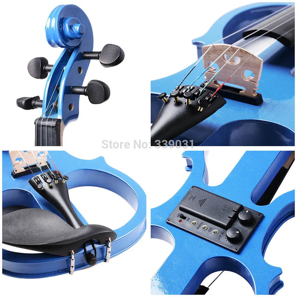 NAOMI Silent Electric Solid Wood Violin in Metallic Blue 4/4 Set w/ Brazilwood Bow+Rosin+Maple Bridge+Violin Case For Beginner enlarge