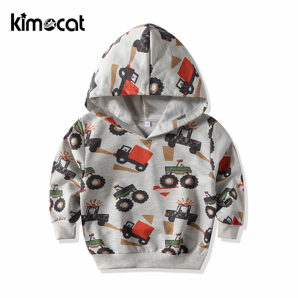 Толстовка Kimocat с рисунком мультяшного автомобиля одежда для маленьких мальчиков