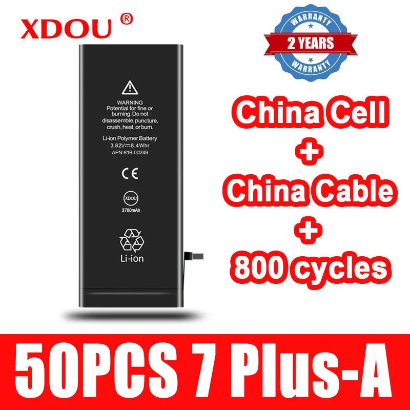 

50 шт., сменный аккумулятор XDOU для iPhone 7 Plus, 7 Plus, 2900 мАч, китайский сотовый кабель, 800 циклов, 2022 7plus-A