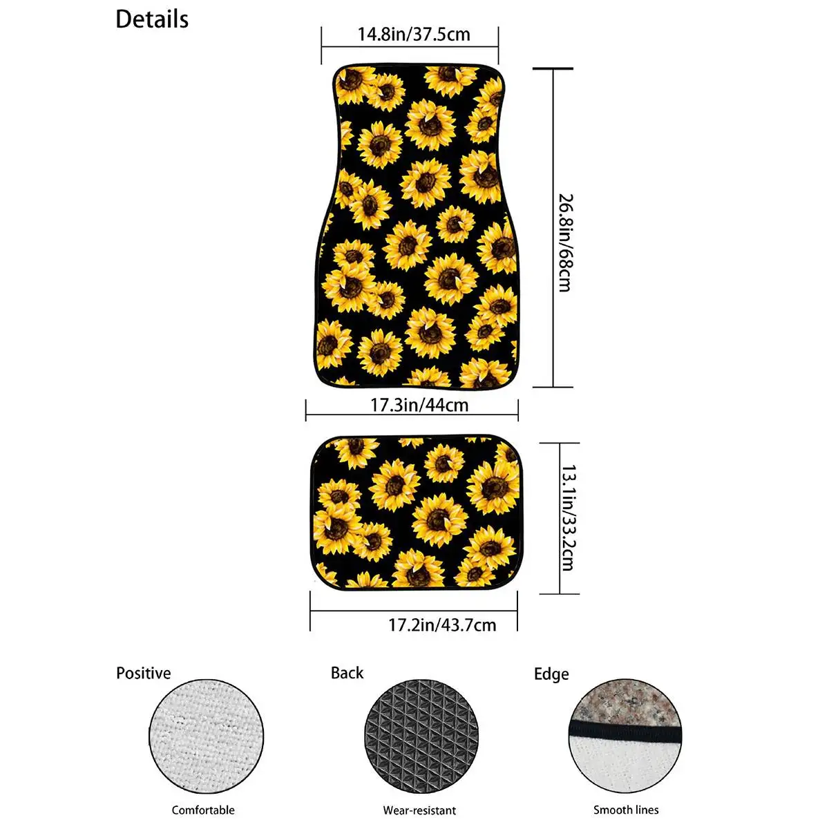 Набор из 4 предметов Мягкие Универсальные Подсолнухи коврик для автомобиля