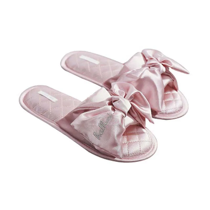 Autumn new products big bow silky waterproof non-slip rubber sole indoor home slippers women